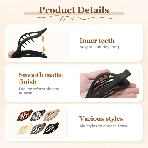 Vista 6 de Pinzas planas para el cabello para mujeres - 2026 Nuevas pinzas de garra planas para mujeres, pinzas de pico de pato para cabello grueso o fino
