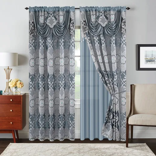 Vista 13 de Petrichor Cortinas de gasa jacquard transparente borgoña (54 pulgadas de ancho x 63 pulgadas de largo), 2 paneles con cenefa adjunta, diseño floral