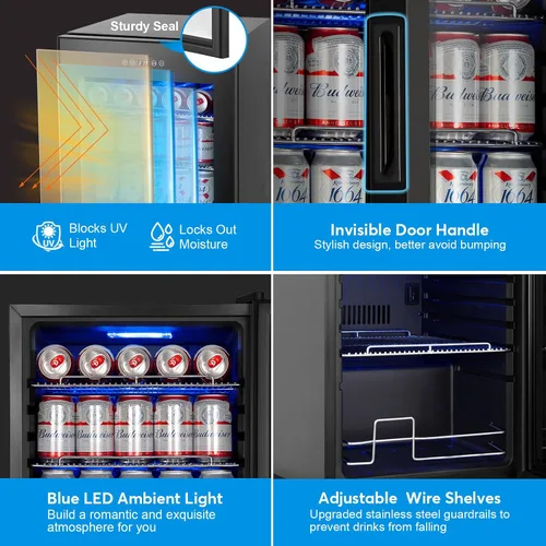 Vista 5 de Refrigerador de bebidas de 17 pulgadas de ancho – Enfriador de bebidas para 126 latas con puerta de vidrio Mini refrigerador de cerveza