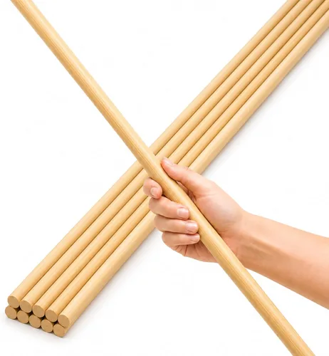 Vista 12 de 10 varillas de bambú de 1/2 pulgadas x 48 pulgadas de largo, clavijas redondas de madera para manualidades, proyectos escolares, palos de madera