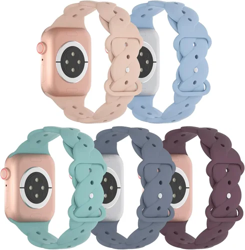 Vista 2 de Paquete de 5 correas de silicona deportivas compatibles con Apple Watch de 1.496 in 1.575 in 1.614 in 1.654 in 1.732 in 1.772 in 1.929 in, correa