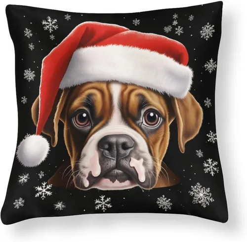 Vista 9 de Divertidas fundas de almohada de satén de Navidad con diseño de perro y cocker spaniel con gorro de Papá Noel, copos de nieve, decoración