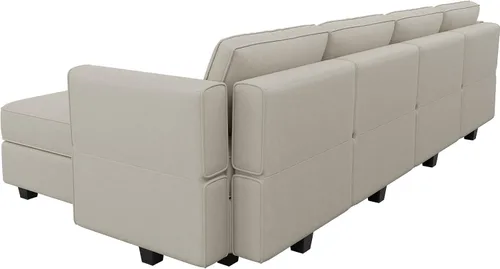 Vista 8 de Belffin - Sofá modular seccional con chaise reversible de terciopelo en forma de L, con almacenamiento de 4 plazas, sofá convertible gris..