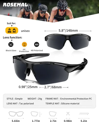 Vista 2 de Lentes de sol polarizados deportivos para hombres y mujeres, protección UV400 para correr, ciclismo, pesca, senderismo, TR90