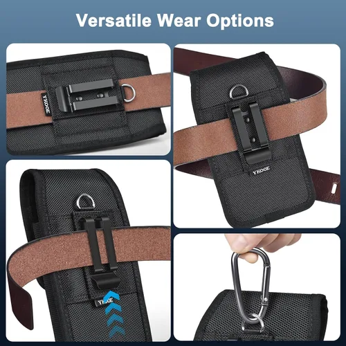 Vista 6 de ykooe Funda para teléfono celular compatible con iPhone 17, 16, 15, 14, 13, 12 y modelos Pro, clip para cinturón y tarjetero, negro, L