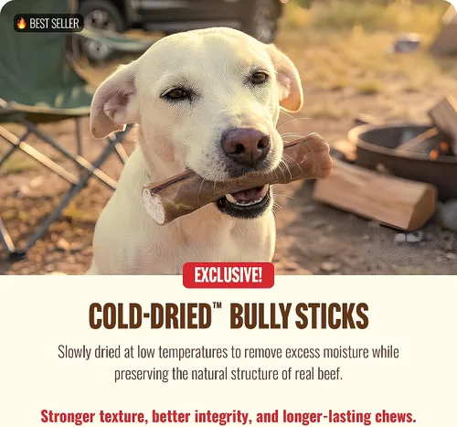 Vista 3 de Natural Farm Cold-Dried™ Bully Sticks de 6 pulgadas (5 unidades) - Masticables para perros sin olor, con alto contenido de proteínas, 100% carne