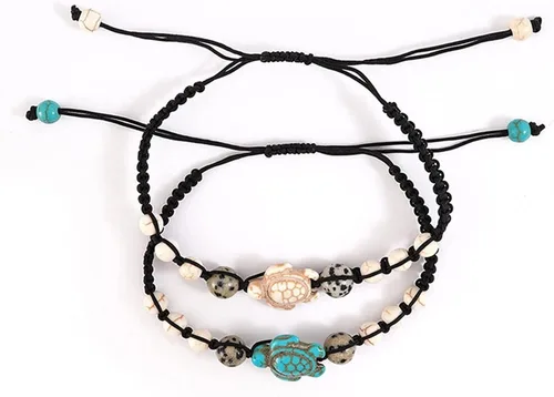 Vista 3 de Pulsera de tortuga, pulsera ajustable, pulsera trenzada para mujer, hecha a mano, joyería de playa