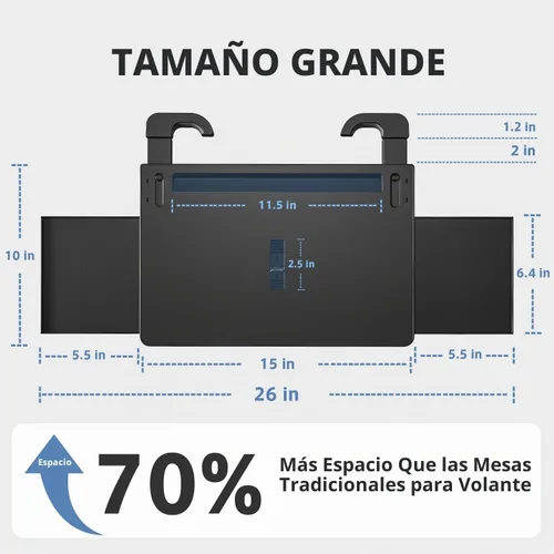 Vista 5 de Bandeja para volante, bandeja de comida para automóvil, escritorio de automóvil para laptop, mesa multiusos para comer y trabajar, bandeja ajustable