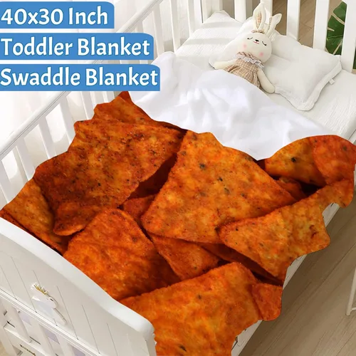 Vista 2 de Manta de chips Nachos para otoño, invierno, primavera, todas las estaciones, cálida y mullida de 40 x 30 pulgadas, para mascotas, microfelpa Chips