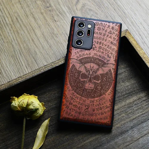 Vista 4 de Carveit Funda de madera para Galaxy Note20 Ultra [madera real dura y TPU suave negro] funda protectora de madera única compatible con Samsung Note20