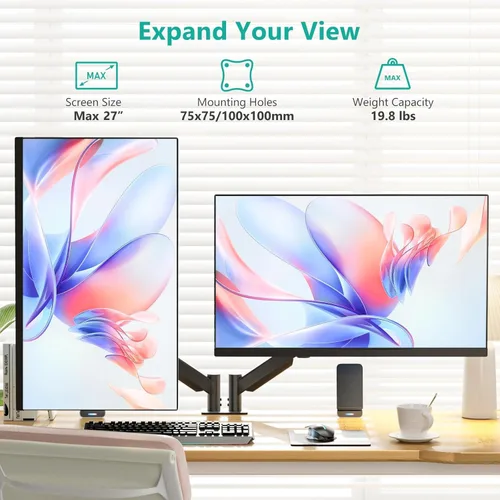 Vista 2 de WALI - Soporte de escritorio para monitor dual para pantallas de 17-32 pulgadas, brazos de monitor dual para 2 monitores, soporta hasta 19.8 lbs