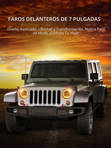 Vista 2 de UNI-SHINE J003T - Par de faros delanteros led de 7 pulgadas, color ámbar y blanco, ojos de ángel, homologado por DOT y E-Mark, haz de luz alta
