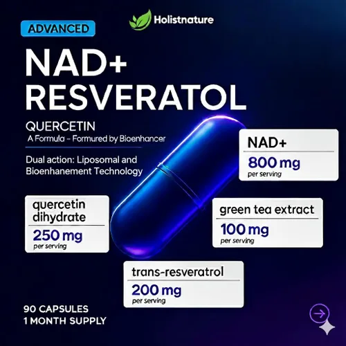 Vista 4 de Suplemento NAD+, 1,360 mg de fuerza máxima liposomal Resveratrol, quercetina, té verde Energía celular y envejecimiento saludable para hombres