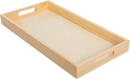 Vista 7 de Bandejas de madera anidadas para servir, bandejas rectangulares sin terminar con asas recortadas para manualidades, otomanos, servir y decoración