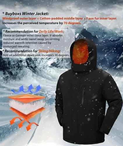 Vista 4 de Chaqueta de nieve de invierno para hombre, impermeable, para esquí, snowboard, lluvia, abrigo, con capucha aislada, forro polar