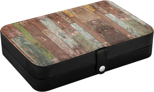 Vista 3 de Oyihfvs Bolsa de joyería de cuero de madera estilo retro vintage marrón con textura de madera abstracta, almacenamiento de joyas, cajas