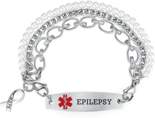Vista 54 de Brazaletes de alerta médica ajustables de 7.5" a 9" para mujer/hombre, de acero inoxidable, intercambiables Cadena de bloque
