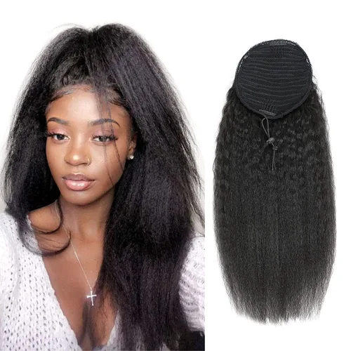 Vista 19 de Extensión de cola de caballo de cabello humano, onda de agua, pasta mágica, ondulado, natural, cola de caballo rizada 100% real, cabello Remy ondas