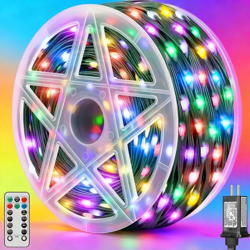 Vista 10 de Luces LED de Navidad para Exteriores, 295 Pies 900 Luces LED para Árbol de Navidad y Cerca con Control Remoto - 8 Modos de Iluminación y 3