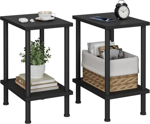 Vista 11 de Vimber Mesa auxiliar, mesa lateral, juego de 2, mesitas de noche con estantes de almacenamiento de 2 niveles, mesa para sofá para espacios pequeños