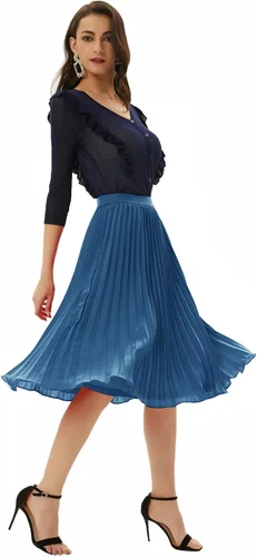 Vista 160 de GRACE KARIN - Falda plisada de gasa para mujer, con cintura alta y elástica, vuelo, corte acampanado y longitud por debajo de la rodilla