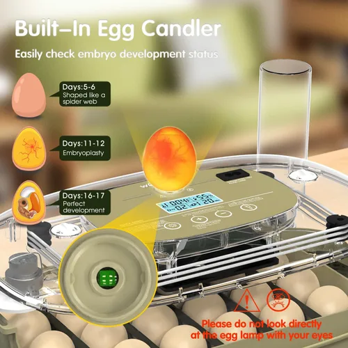 Vista 6 de HOWOOlUA Incubadora de huevos para incubar huevos con giro automático, control de temperatura y humedad, incubadora de huevos integrada de gran 24