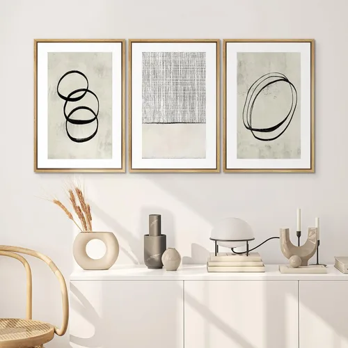 Vista 644 de SIGNWIN Lienzo enmarcado para pared, juego de arte neutro de bosque brumoso, ilustraciones en tono tierra, arte moderno, decorativo, bohemio