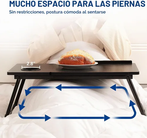 Vista 4 de Mesa para Laptop para Cama y Sofá, Mesa de Cama Plegable Ajustable con Portavasos, Bandeja para Servir Desayuno, Soporte de Mesa Portátil