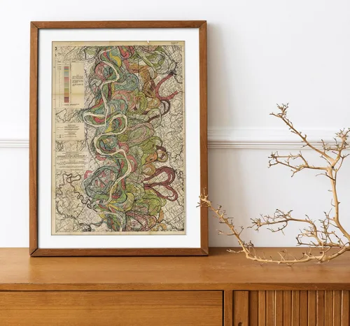 Vista 3 de Hoja 7-1944 Mapa del río Mississippi - Decoración de la casa del río Regalos de arte para pared - Póster Harold Fisk Ancient River Meander Alluvial