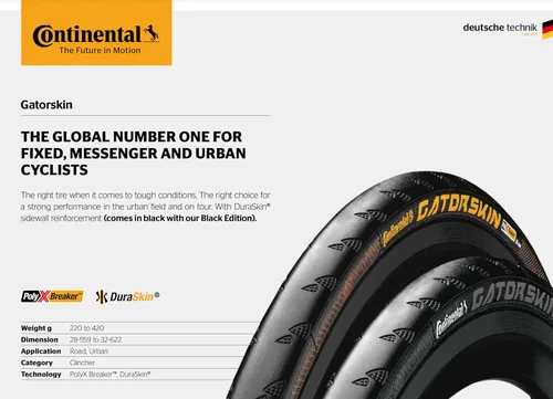 Vista 2 de Continental Gatorskin - Neumático de bicicleta con cuentas de alambre - Clincher, negro, interruptor PolyX, 26", 27", 650 o 700 tamaños