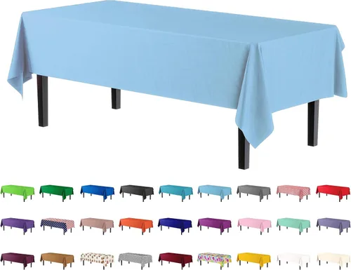 Vista 36 de Party Solids Paquete de 4 manteles de plástico color azul aguamarina, 54 x 108 pulgadas, mantel desechable para fiestas y pícnics