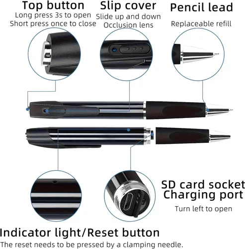 Vista 5 de Mini cámara espía pluma oculta HD1080p 64GB memoria micro cámaras cuerpo botón camaras espias ocultas no WiFi necesidad pequeña cámara oculta cámara