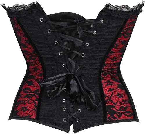 Vista 3 de Corsés rojos Bustier para mujer, corsé floral, elegante y oriental de encaje