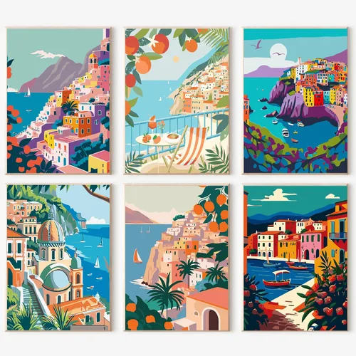 Vista 9 de cupmod Paquete de 6 kits de pintura por números para adultos principiantes, Número Boho Acrílico Fácil, DIY Números de Acuarela en Lienzo Sin Marco