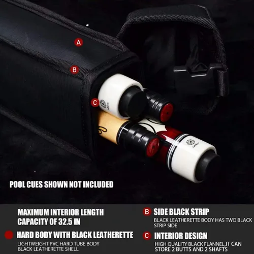 Vista 6 de Collapsar Estuche rígido para taco de piscina 2X2 Nylon/Polipiel Billar Sitck Fit 2-Piece Cue Up to 58" Nylon/Leatherette with Two Pockets