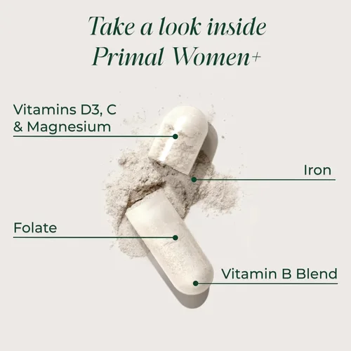 Vista 3 de Primal Harvest Multivitamínico para mujeres Vitamina A, vitamina C, vitamina D y E, vitamina B12, B6, biotina, suplementos de zinc, 60 cápsulas