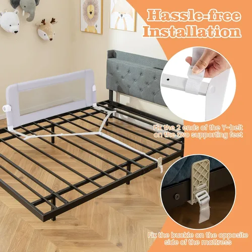 Vista 6 de BABY JOY - Barandillas de cama para niños pequeños, extralargas, protector de cama de seguridad abatible para cuna convertible, barandilla plegable