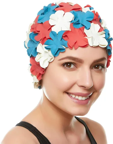 Vista 12 de BeeMo Gorro de Natación de Látex para Mujeres - Gorro de Natación de Goma - Suave Cómodo Elástico Elegante Diseño de Corte Bajo Protege el Cabello