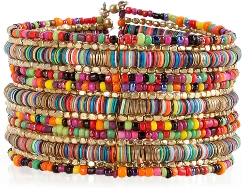 Vista 10 de SPUNKYsoul Boho Cuff Bracelets, Women Adjustable Stackable Beaded Accessory Cubo negro y dorado "Blake