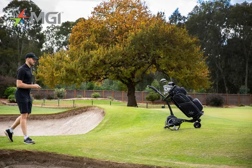 Vista 5 de MGI Zip Navigator Electric Golf Cart - 36 Hole Battery - Remote Control - (Drink, Umbrella, & GPS Phone)