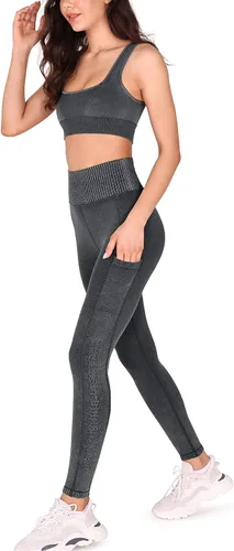 Vista 2 de ODODOS Leggings sin costuras para mujer, cintura alta, acanalados, para entrenamiento, gimnasio, correr, yoga