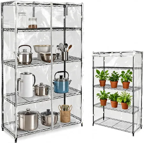 Vista 12 de Rileytee Wire Shelf Cover,Heavy Duty 600D Dustproof Waterproof Shelf Covers for Wire Shelving,Outdoor Storage Rack Cover for Wire Rack with Negro
