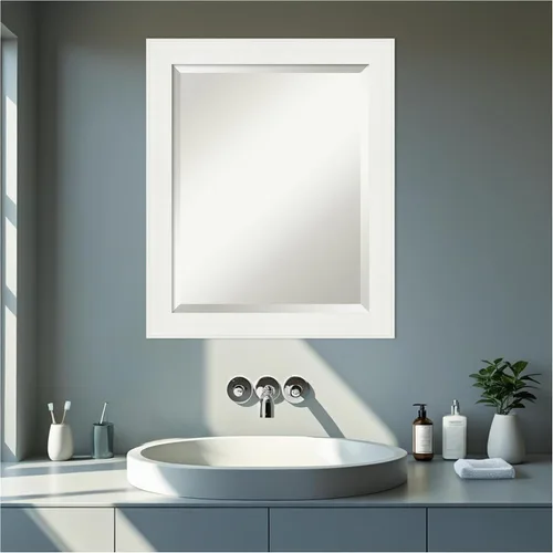 Vista 7 de Amanti Art Espejo de tocador de baño de 24 x 20 pulgadas, marco estrecho blanco tocador, espejo de pared rectangular, borde biselado, se cuelga