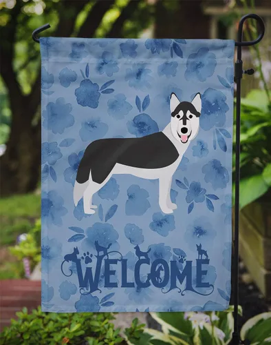 Vista 3 de Caroline's Treasures CK6084GF Bandera de bienvenida de Husky siberiano para jardín, bandera decorativa para patio exterior, obras de arte