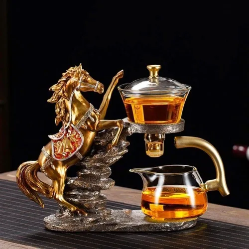 Vista 9 de Zurucily Juego de tetera de cristal Kungfu con infusor Juego de té semiautomático (naranja pájaro)