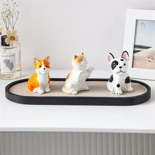 Vista 4 de Figuras de porcelana para mascotas, mini decoración de animales, escultura de perro y gato, adornos de mesa para estantes de gabinete, chimenea