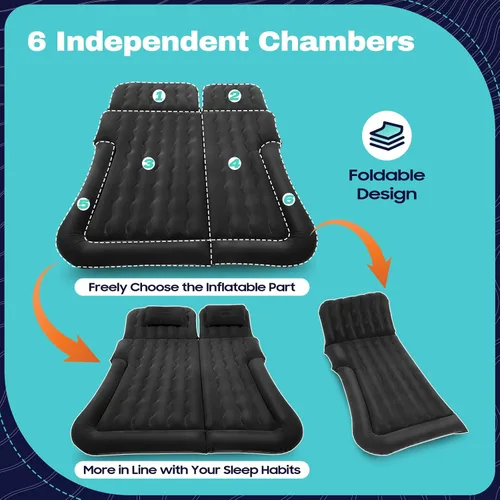 Vista 3 de Colchón inflable de aire para automóvil, cama plegable para automóvil, cama de colchón de aire engrosada con 2 almohadas y bomba inflable, colchón