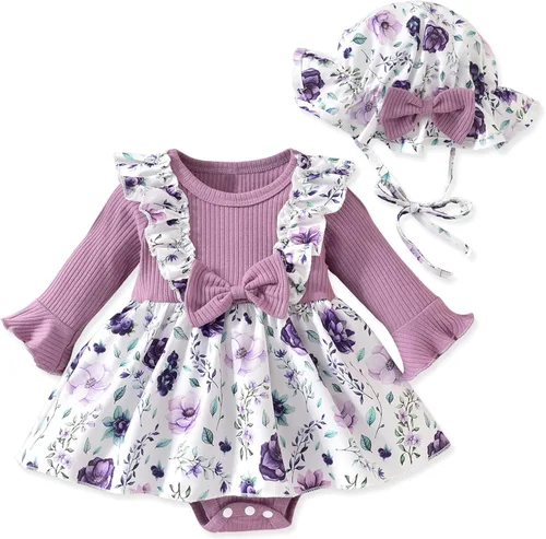 Vista 7 de Aalizzwell Vestido mameluco de una pieza para bebés y niñas con sombrero de 0 a 18 meses Rojo Navidad