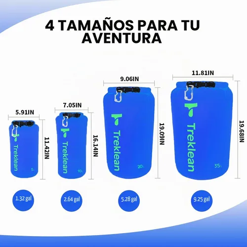 Vista 2 de Bolsas secas ligeras impermeables para kayak, 5L/10L/20L/35L, saco seco impermeable para viajes, barco, campamento, playa (azul, 10 L)