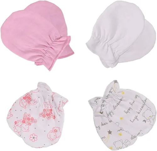 Vista 2 de Chamie Conjunto de guantes de algodón para recién nacidos, gorro antiarañazos para bebés, niños y niñas